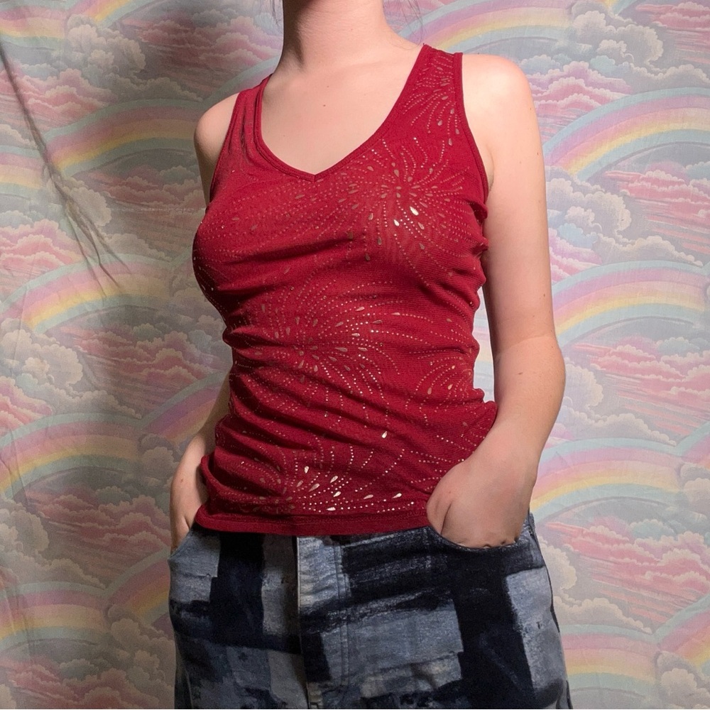 The limited red mesh top with silver details